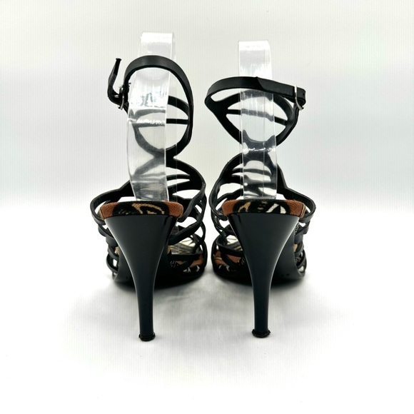 CASADEI BLACK LETTER STRAPPY SANDALS ANKLE BROWN NEUTRAL HEELS TRIBAL SANDALS 7 - Picture 7 of 15